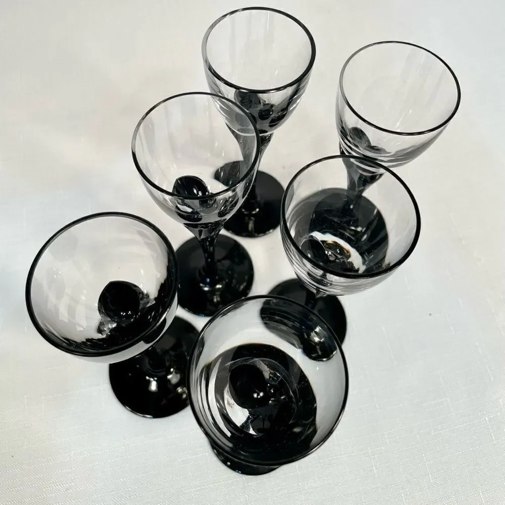ALEXANDRA-BLACK STEMWARE by MIKASA (6) CORDIAL GLASSES LIKE NEW CONDITION